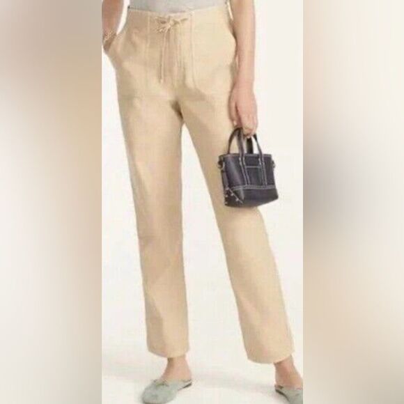 J. Crew Tie Waist Cream Denim Stripe High Rise Camp Pant women’s Size Medium - Picture 2 of 12